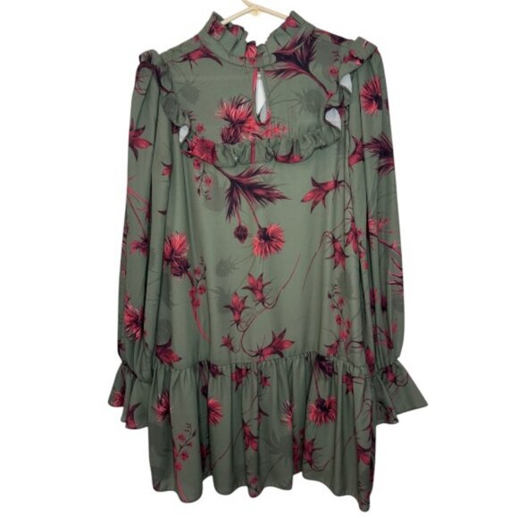 Lanca Perfume Dresses & Skirts - Lanca Perfume Collection green ruffled floral long sleeve mini dress size XS